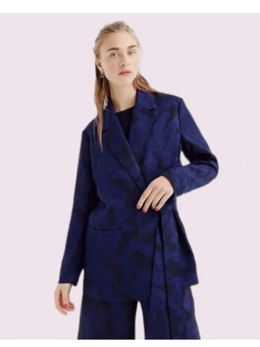 J. Crew Women’s Rose Pink Jacquard Floral Waist-Tie Blazer Jacket